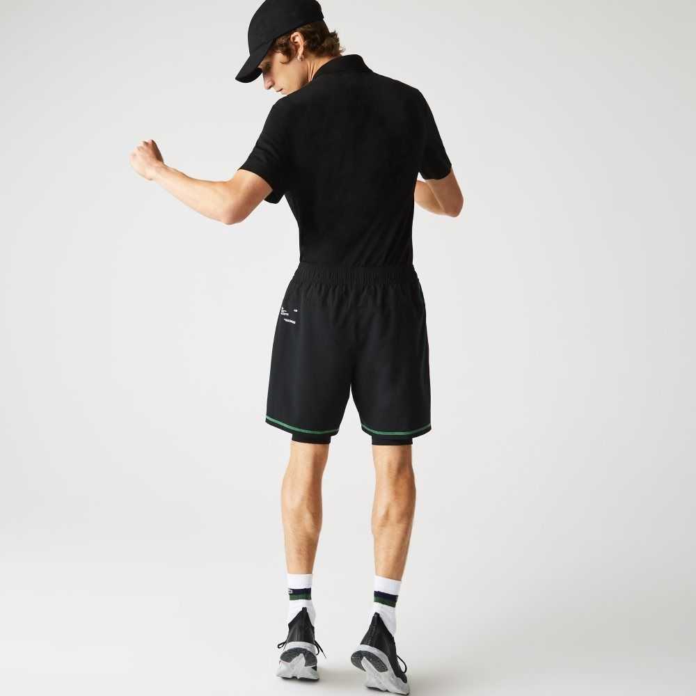 Lacoste SPORT Layered Shorts Black / Green / White | UHX-140329