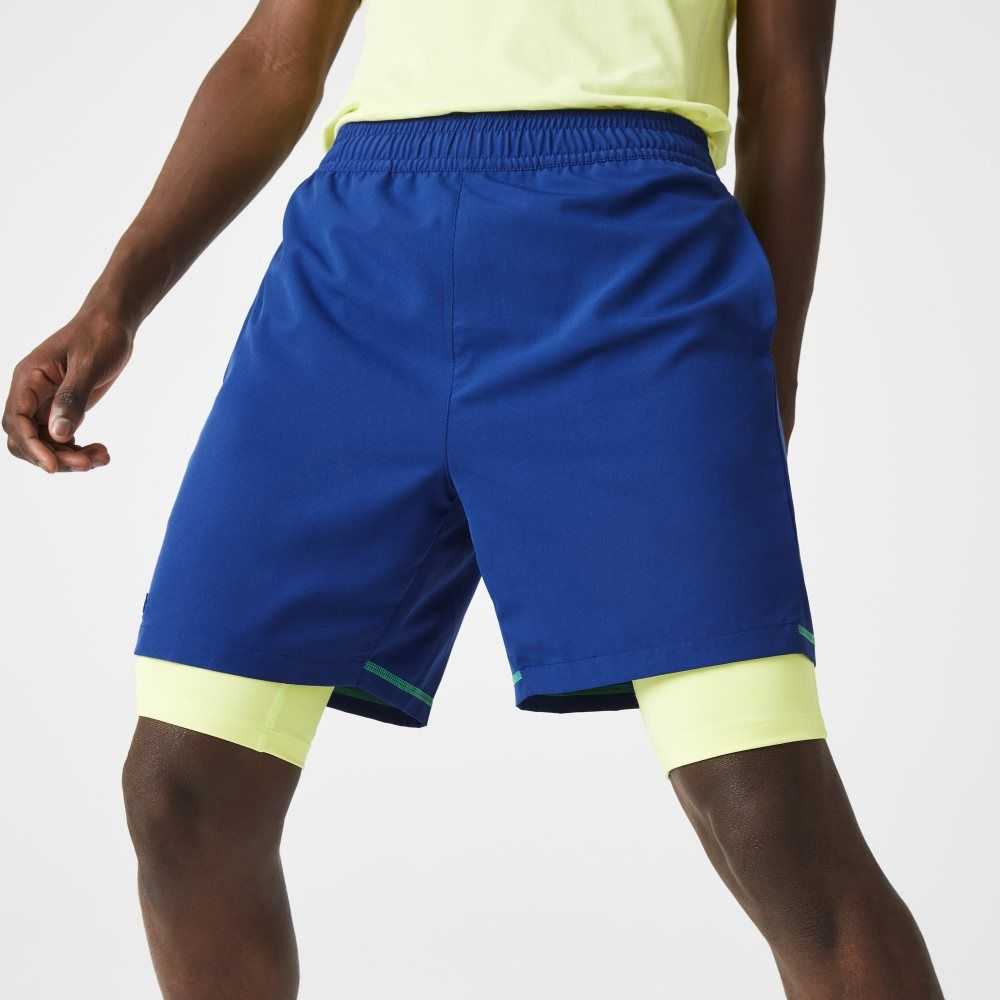 Lacoste SPORT Layered Shorts Blue / Flashy Yellow / White | QAV-623840