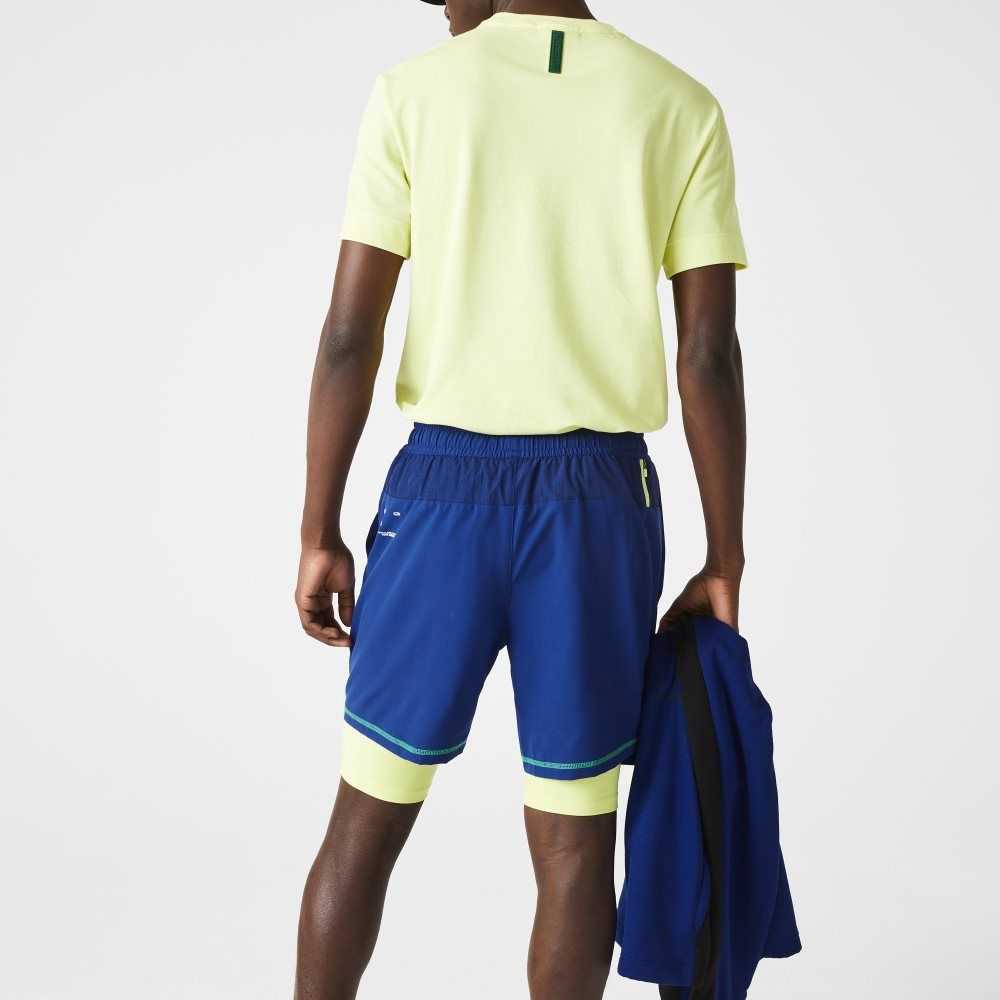 Lacoste SPORT Layered Shorts Blue / Flashy Yellow / White | QAV-623840