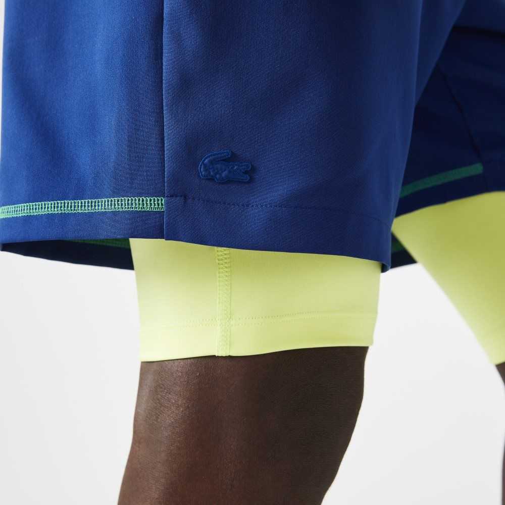 Lacoste SPORT Layered Shorts Blue / Flashy Yellow / White | QAV-623840