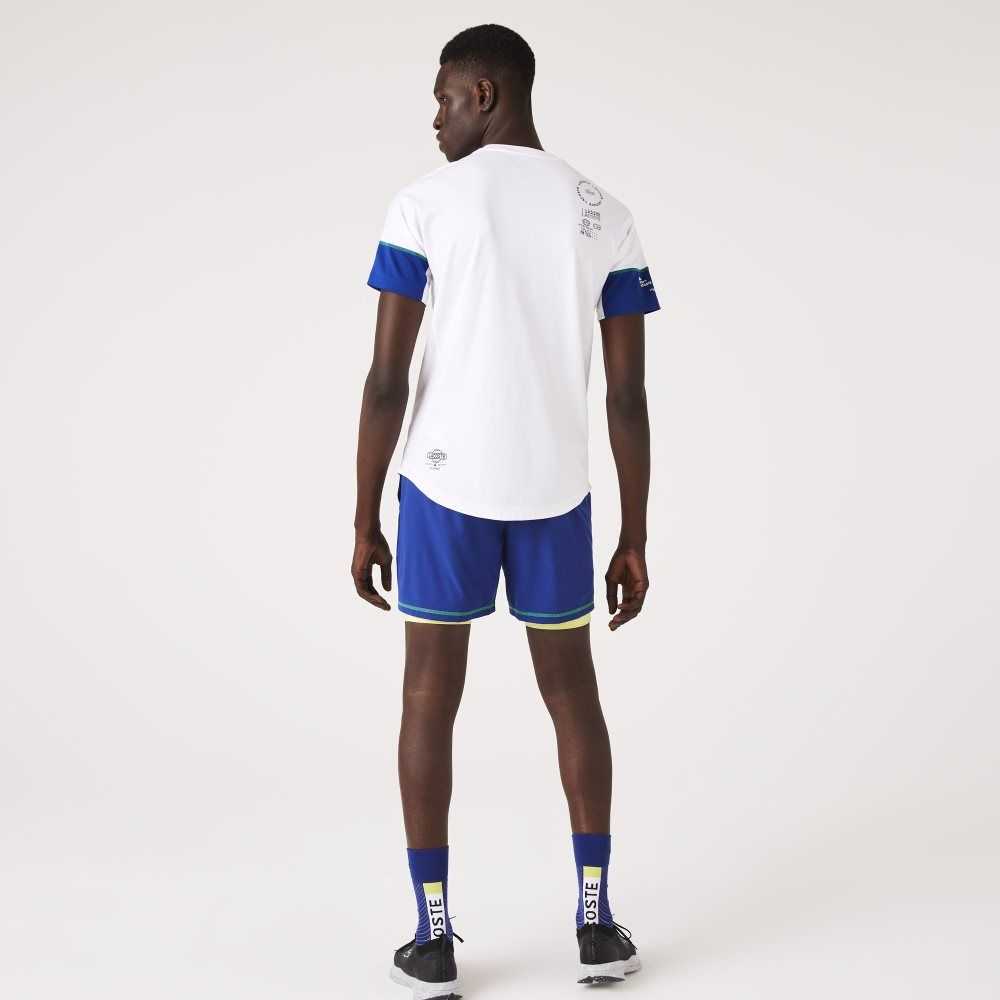 Lacoste SPORT Lettered Technical Cotton T-Shirt White / Blue / Black / White | MJQ-245069