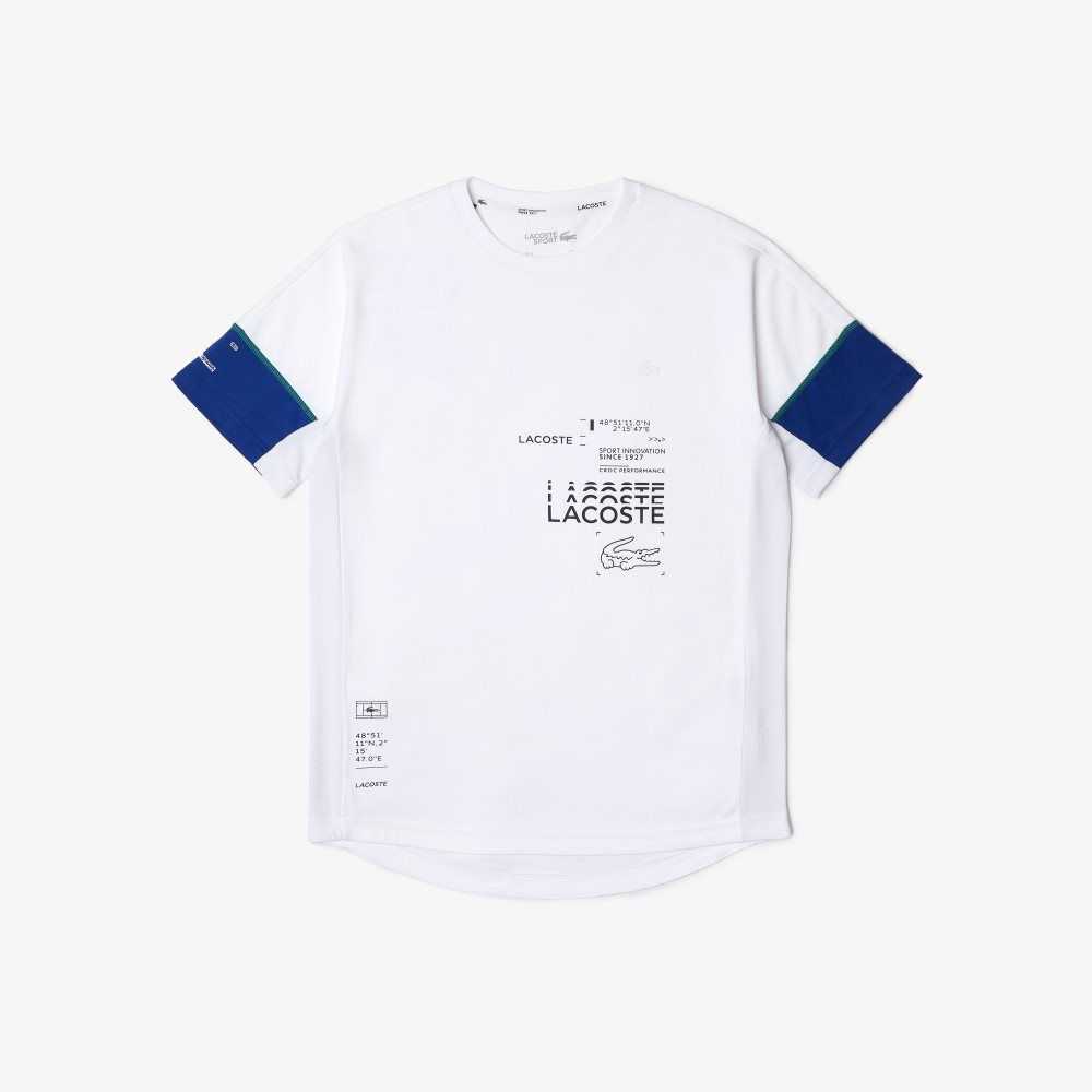 Lacoste SPORT Lettered Technical Cotton T-Shirt White / Blue / Black / White | MJQ-245069