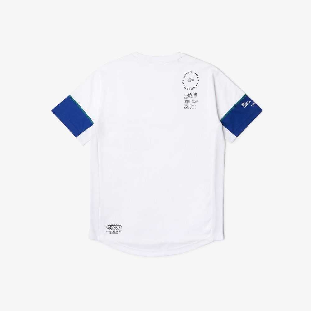 Lacoste SPORT Lettered Technical Cotton T-Shirt White / Blue / Black / White | MJQ-245069