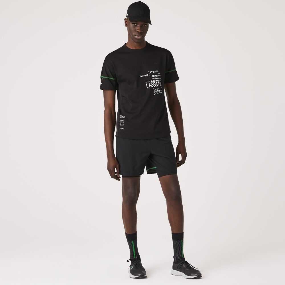 Lacoste SPORT Lettered Technical Cotton T-Shirt Black / White | VRY-174635