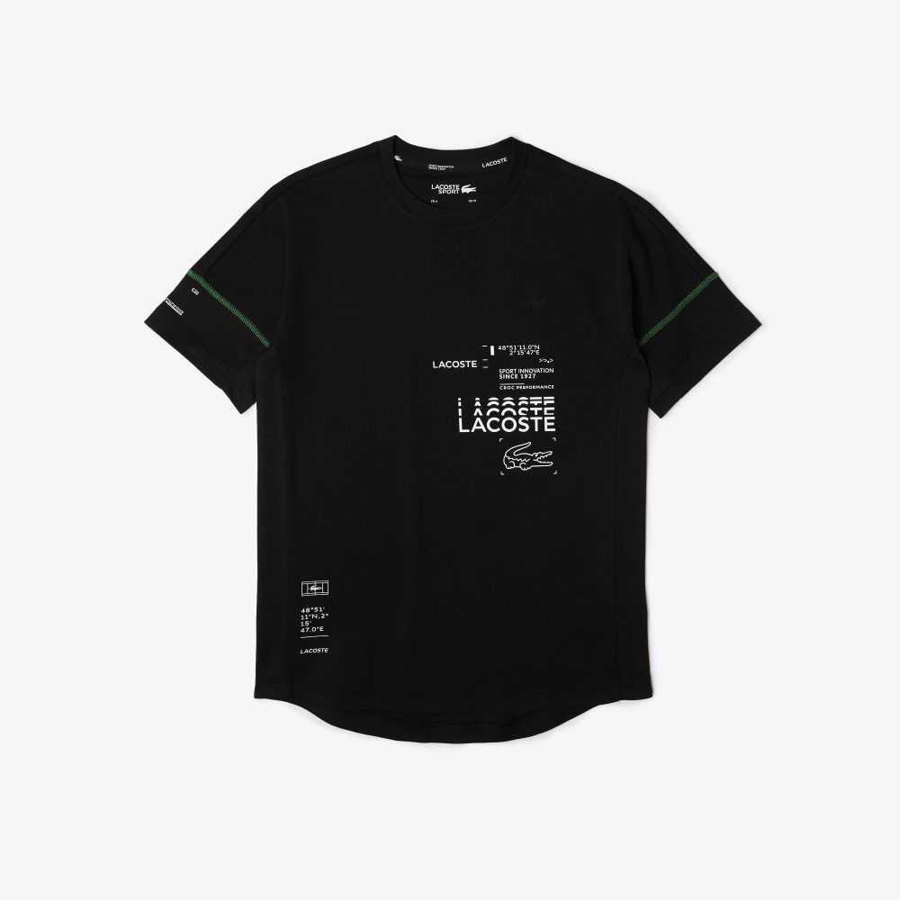 Lacoste SPORT Lettered Technical Cotton T-Shirt Black / White | VRY-174635