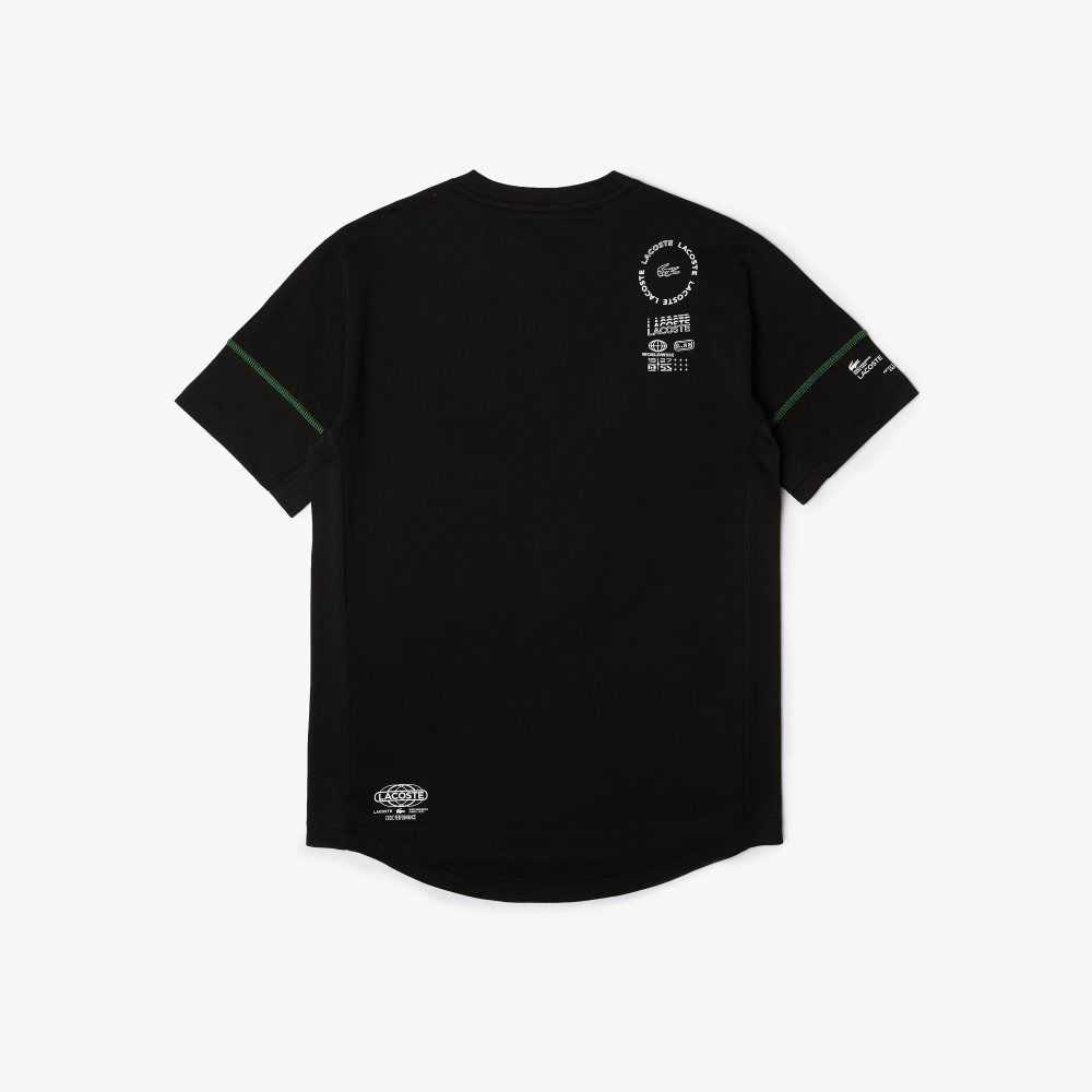 Lacoste SPORT Lettered Technical Cotton T-Shirt Black / White | VRY-174635