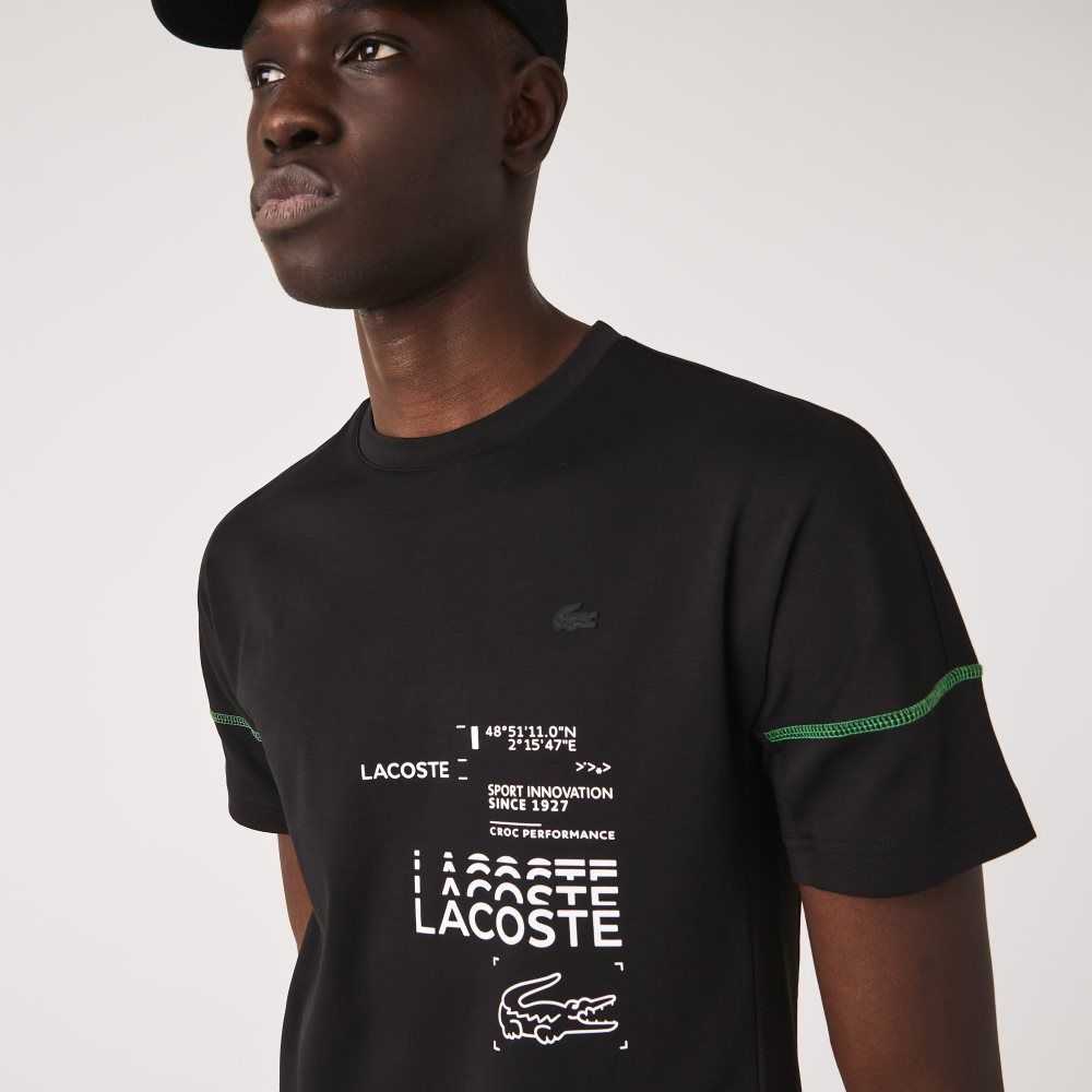 Lacoste SPORT Lettered Technical Cotton T-Shirt Black / White | VRY-174635