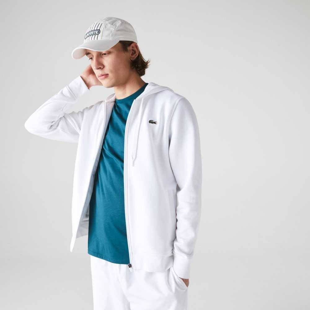 Lacoste SPORT Lightweight Bi-material Hoodie White | CNM-017934