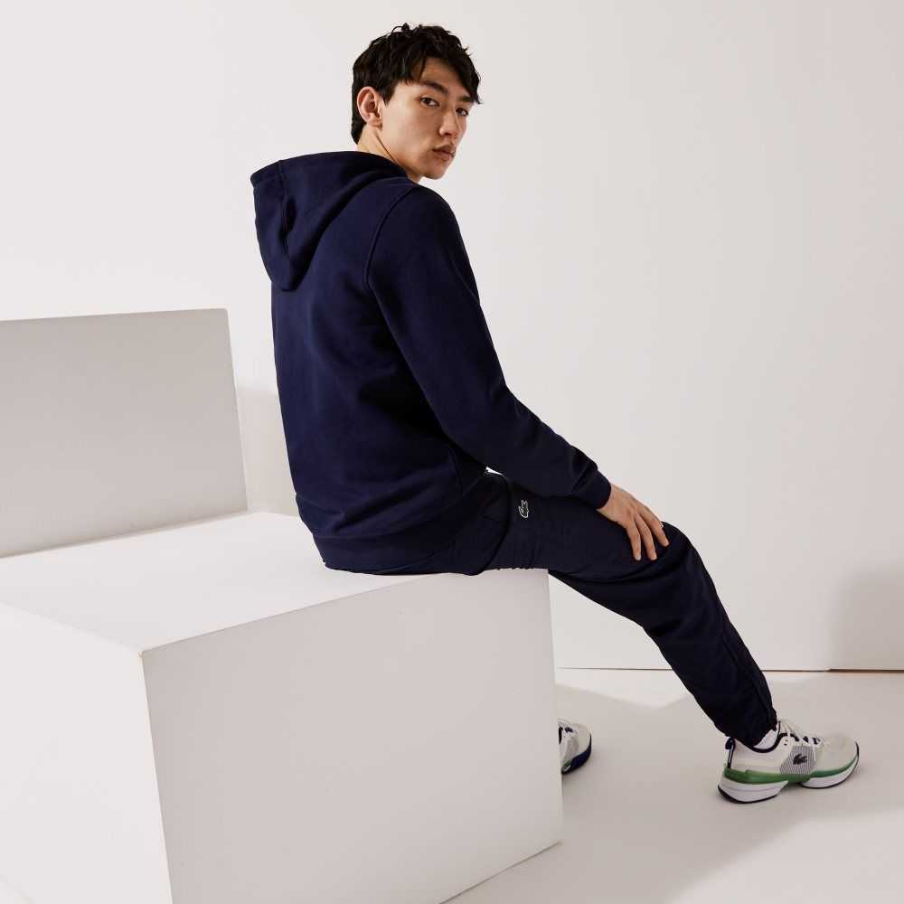 Lacoste SPORT Lightweight Bi-material Hoodie Navy Blue | MEI-320789