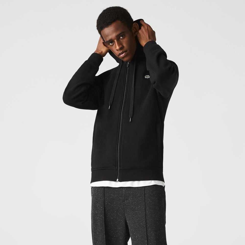 Lacoste SPORT Lightweight Bi-material Hoodie Black | RIY-741963