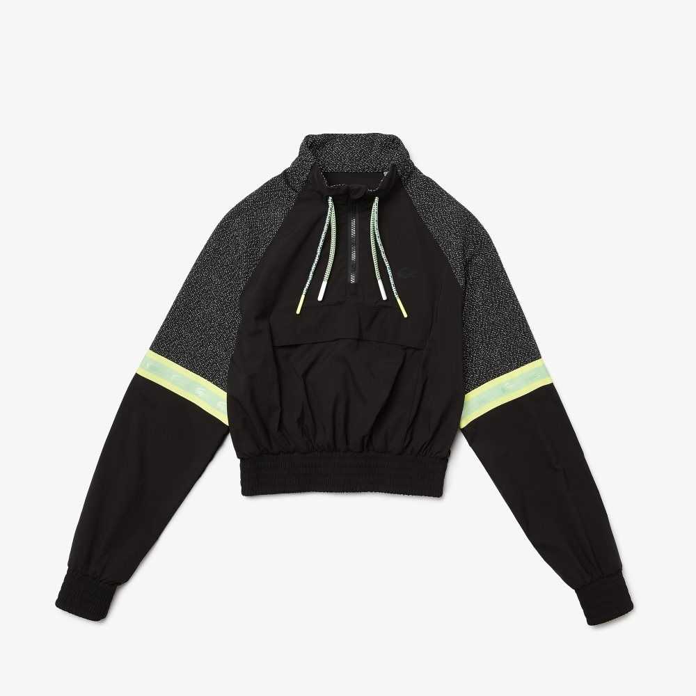 Lacoste SPORT Loose Fit Cropped Colorblock Sweatshirt Black | PFI-362498