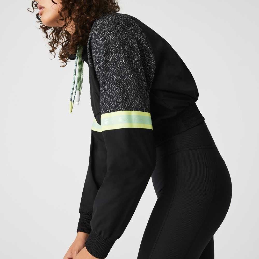 Lacoste SPORT Loose Fit Cropped Colorblock Sweatshirt Black | PFI-362498