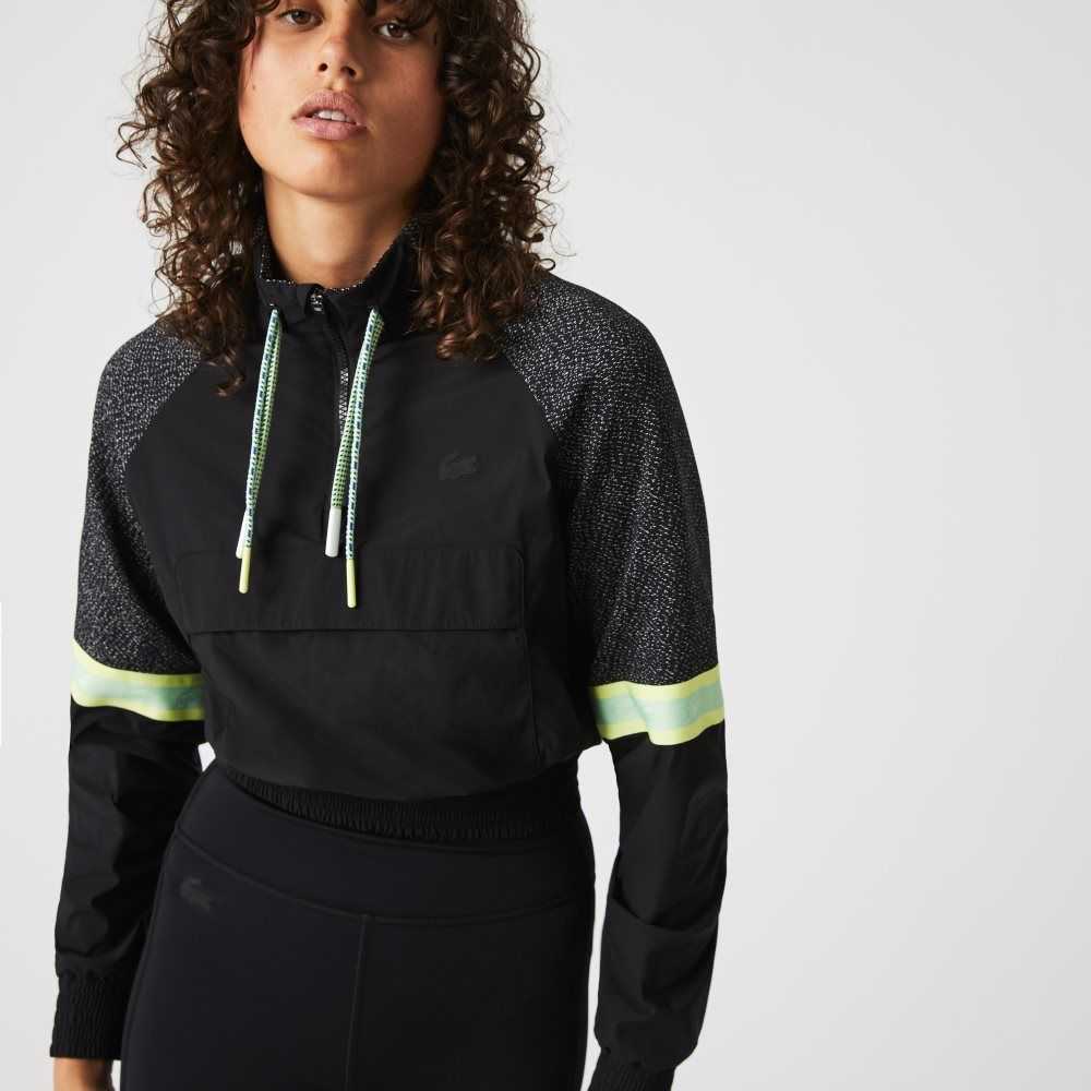 Lacoste SPORT Loose Fit Cropped Colorblock Sweatshirt Black | PFI-362498