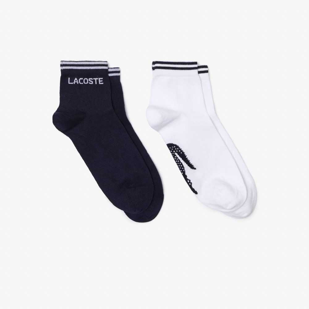 Lacoste SPORT Low-Cut Cotton Sock Two-Pack Navy Blue / White | NID-215609