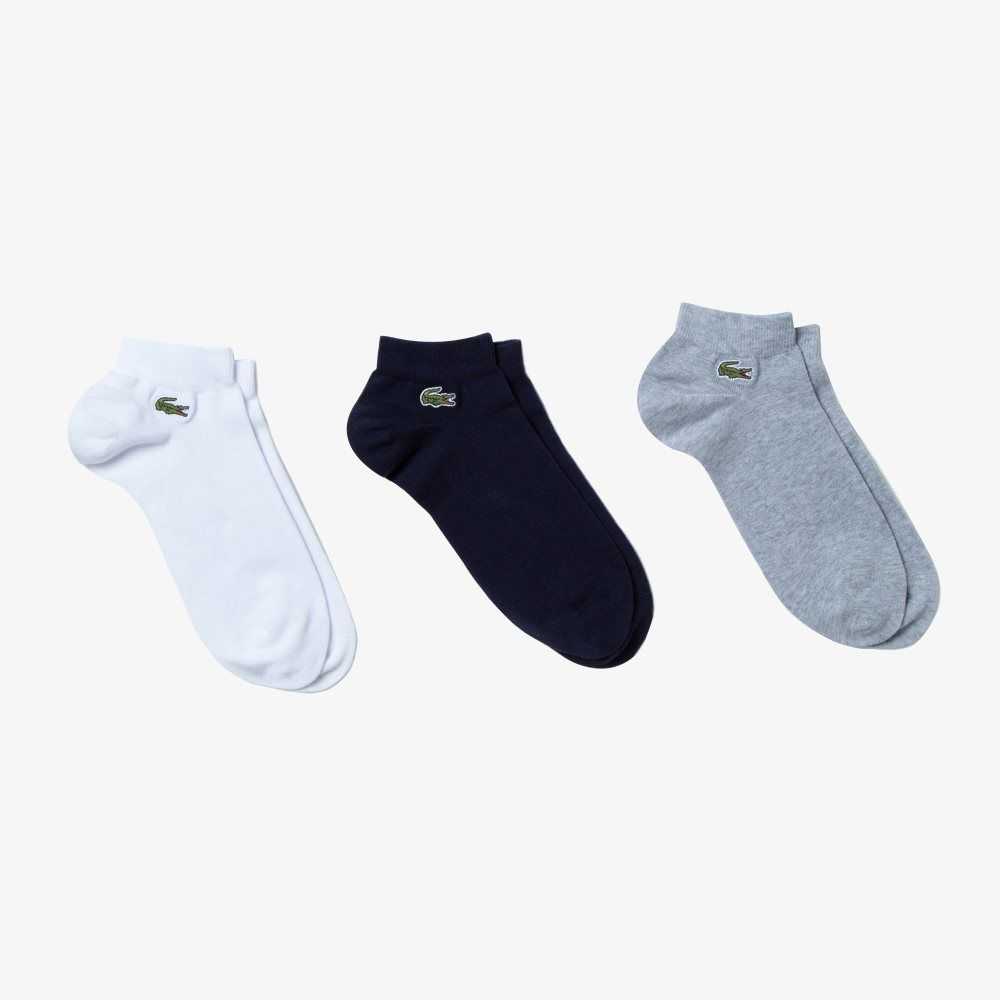 Lacoste SPORT Low-Cut Socks 3-Pack Grey Chine / Navy Blue / White | HMT-628475