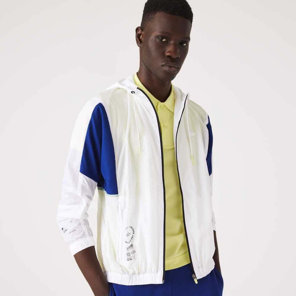 Lacoste SPORT Packable Nylon Zip Jacket White / Blue / Flashy Yellow / Black | VML-985312