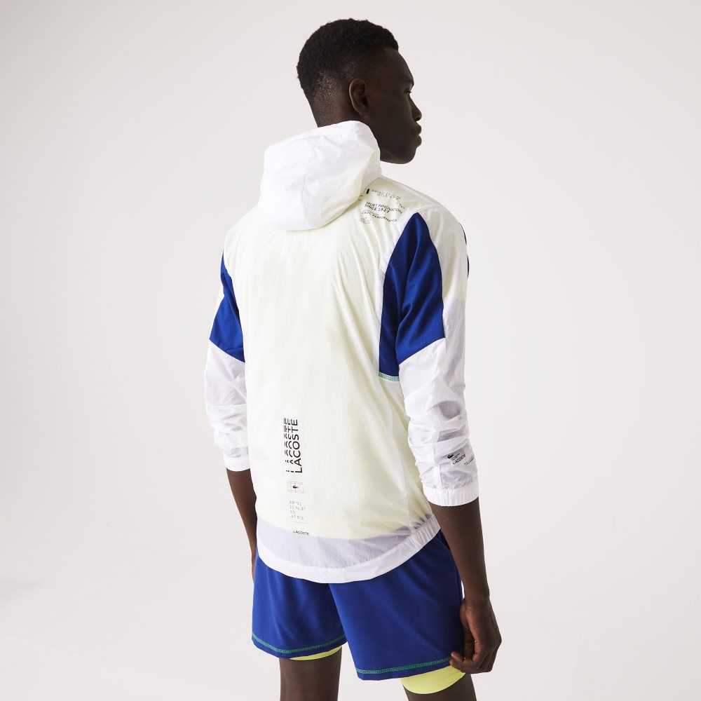 Lacoste SPORT Packable Nylon Zip Jacket White / Blue / Flashy Yellow / Black | VML-985312