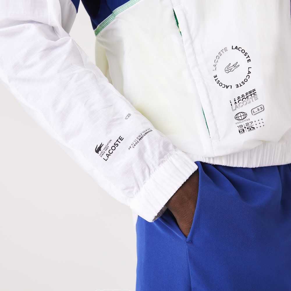 Lacoste SPORT Packable Nylon Zip Jacket White / Blue / Flashy Yellow / Black | VML-985312