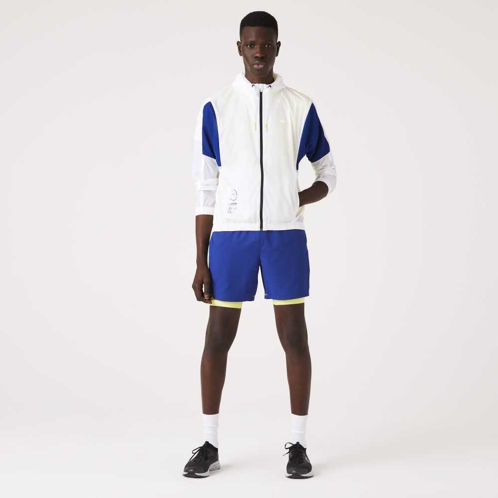 Lacoste SPORT Packable Nylon Zip Jacket White / Blue / Flashy Yellow / Black | VML-985312