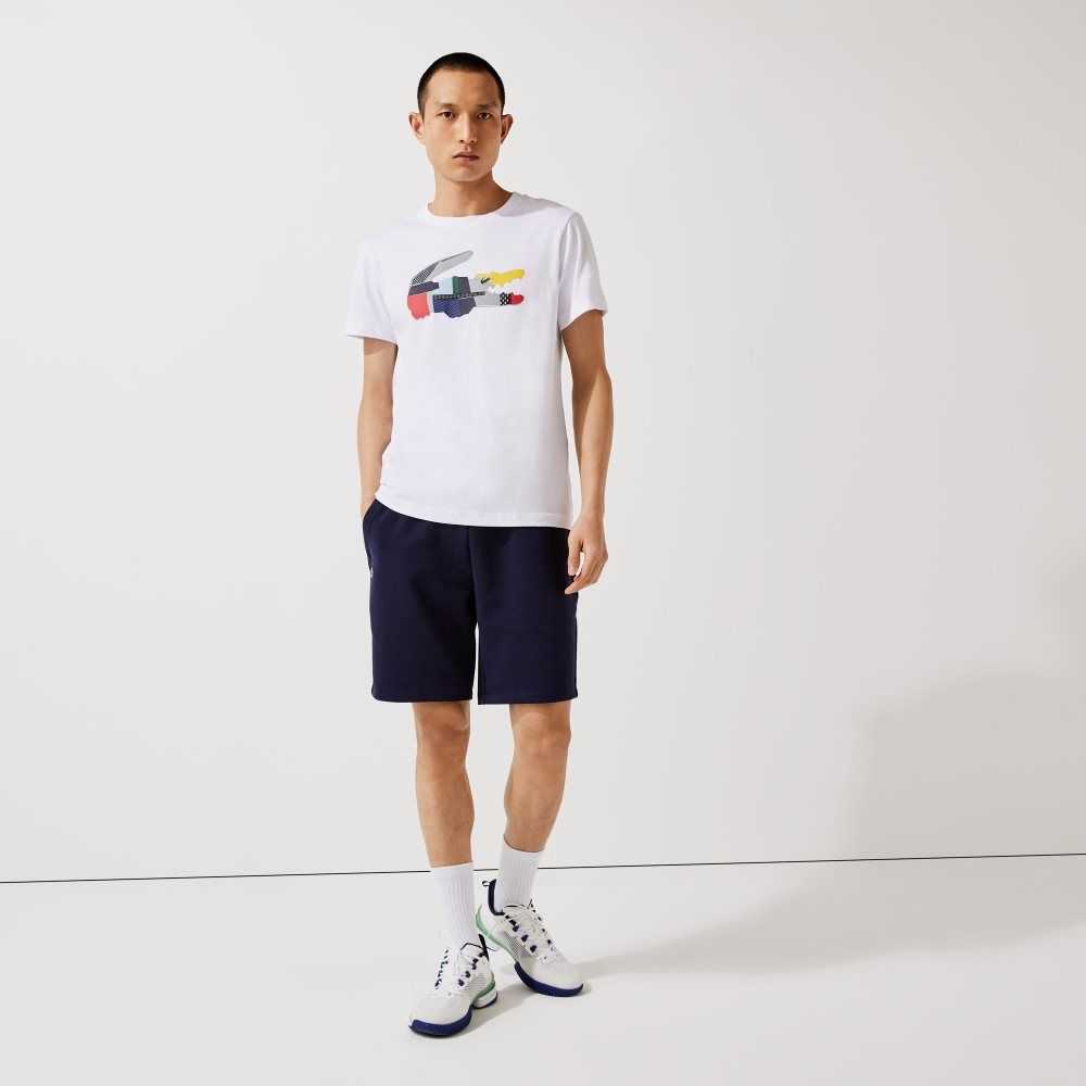 Lacoste SPORT Patchwork Crocodile Print Cotton T-Shirt White | DME-135092