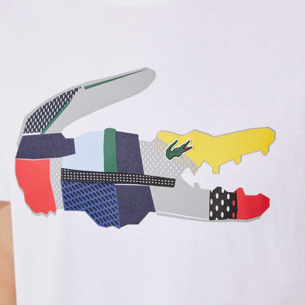 Lacoste SPORT Patchwork Crocodile Print Cotton T-Shirt White | DME-135092