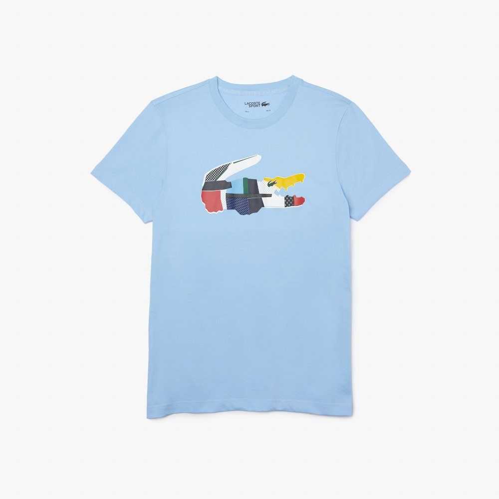 Lacoste SPORT Patchwork Crocodile Print Cotton T-Shirt Blue | DRK-714350