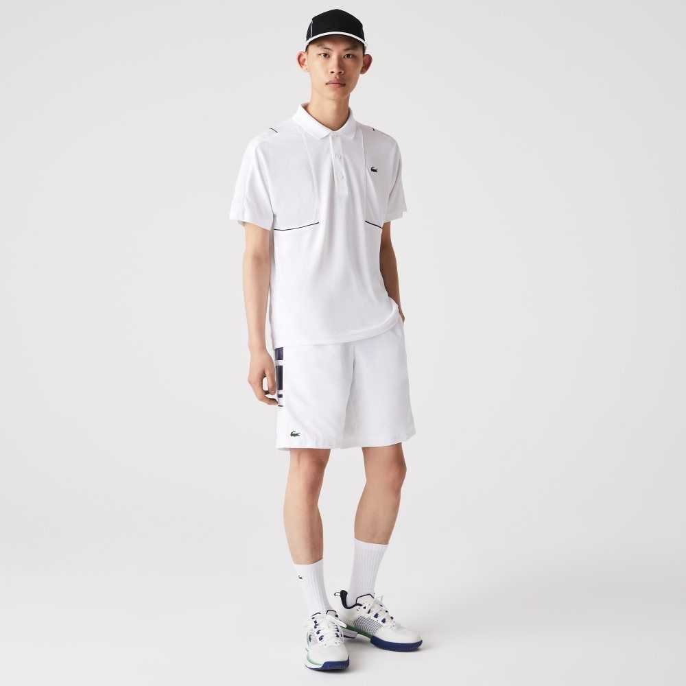 Lacoste SPORT Printed Side Bands Shorts White / Navy Blue | QHC-520167