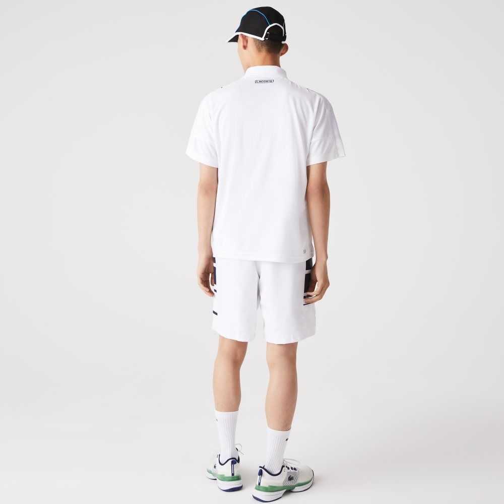 Lacoste SPORT Printed Side Bands Shorts White / Navy Blue | QHC-520167