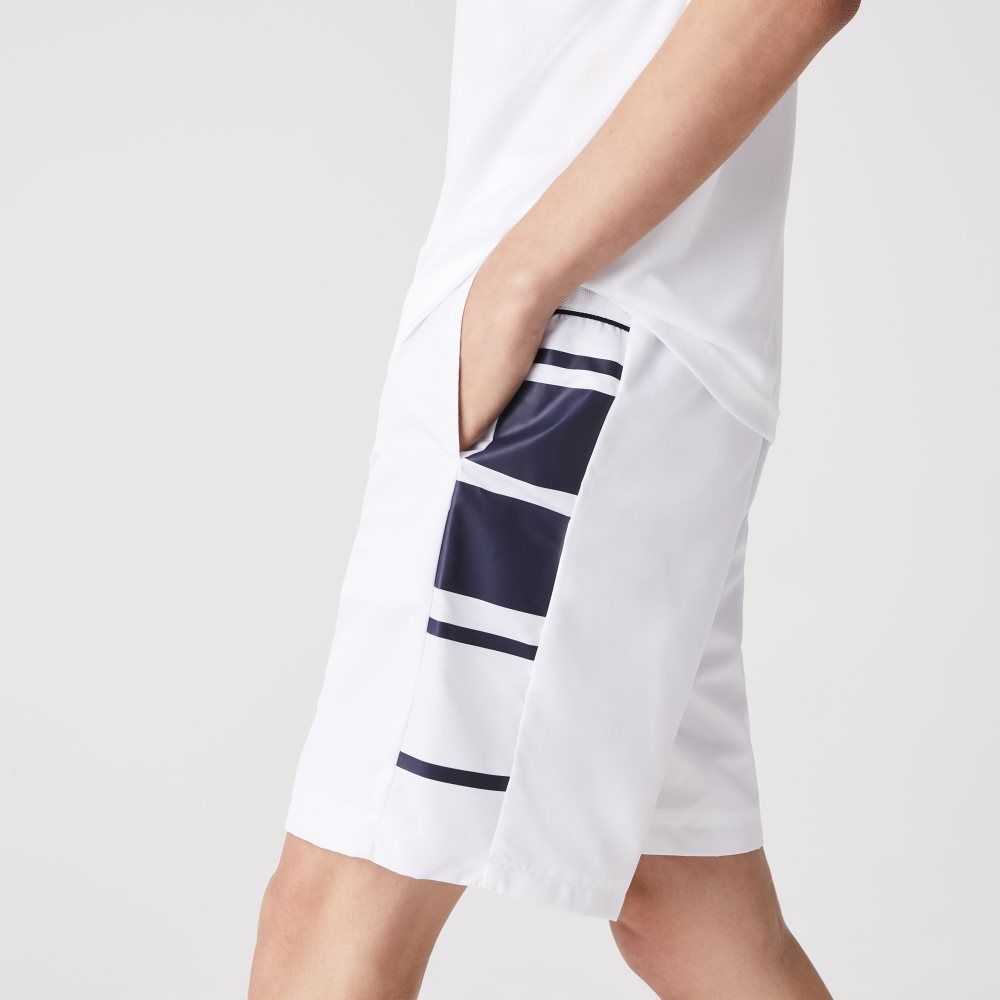 Lacoste SPORT Printed Side Bands Shorts White / Navy Blue | QHC-520167