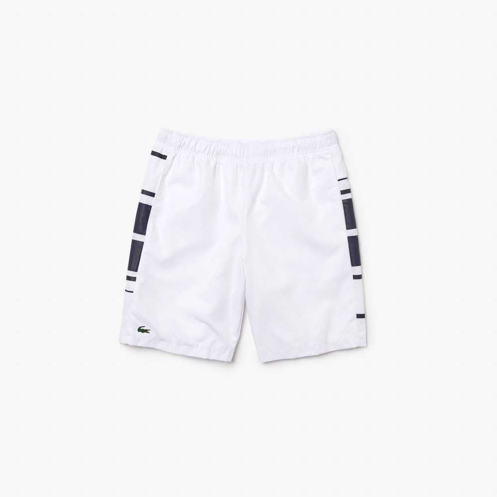 Lacoste SPORT Printed Side Bands Shorts White / Navy Blue | QHC-520167