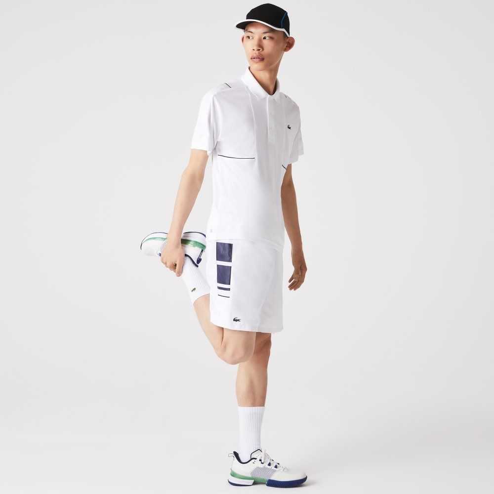 Lacoste SPORT Printed Side Bands Shorts White / Navy Blue | QHC-520167