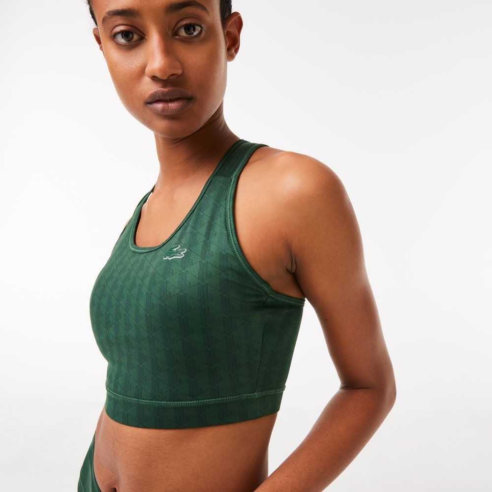 Lacoste SPORT Printed Sports Bra Green | WQV-163874