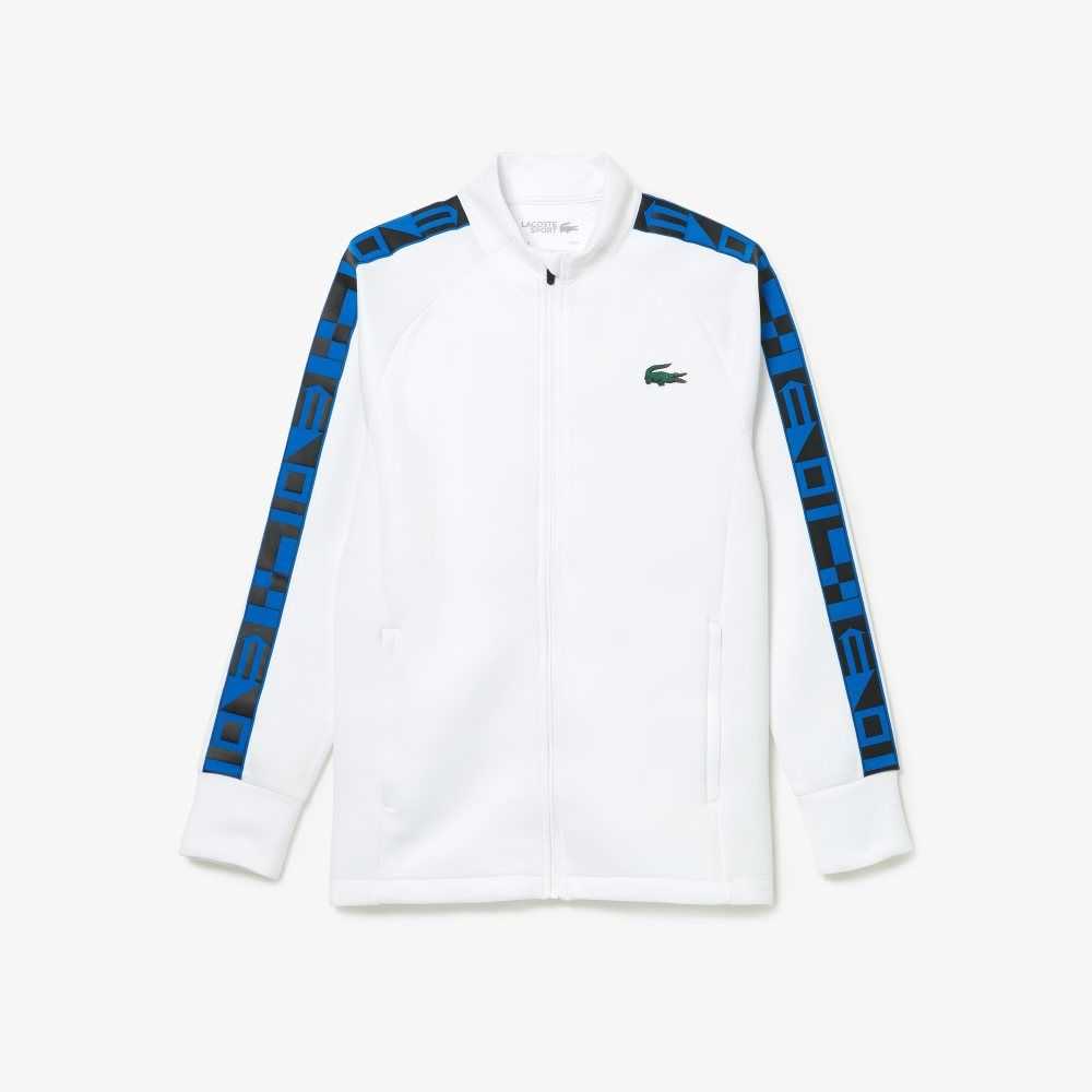 Lacoste SPORT Printed Zip Tennis Sweatshirt White | GXN-872034