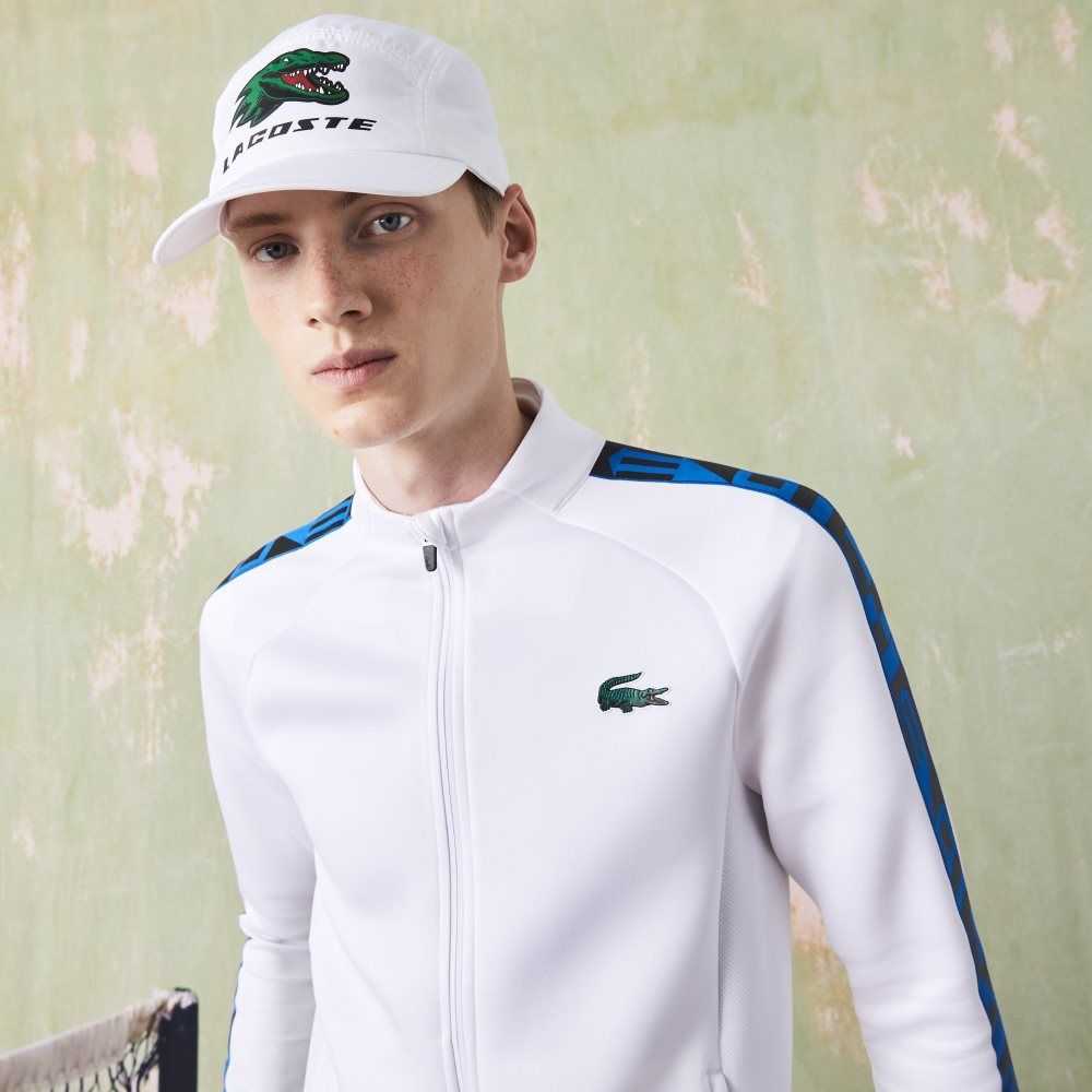 Lacoste SPORT Printed Zip Tennis Sweatshirt White | GXN-872034