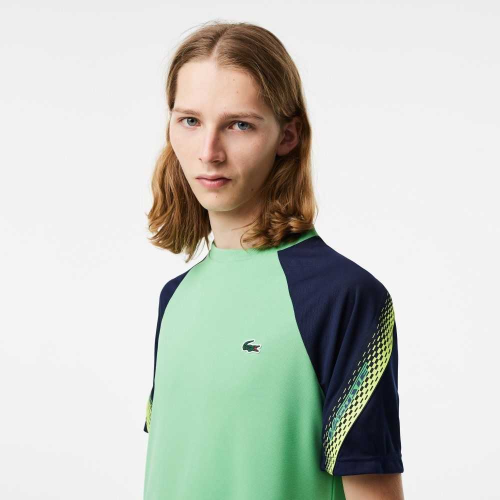 Lacoste SPORT Regular Fit Logo Stripe T-Shirt Green / Navy Blue | ECK-398746