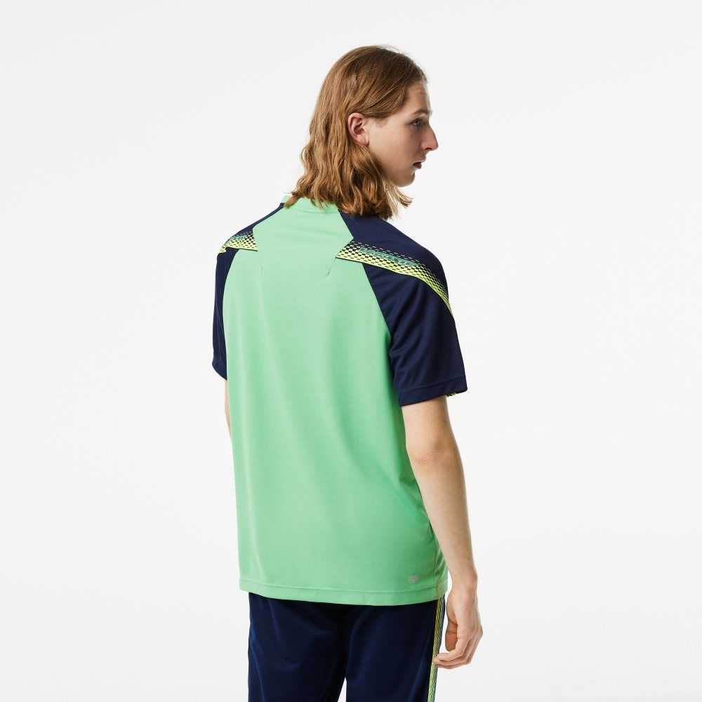 Lacoste SPORT Regular Fit Logo Stripe T-Shirt Green / Navy Blue | ECK-398746