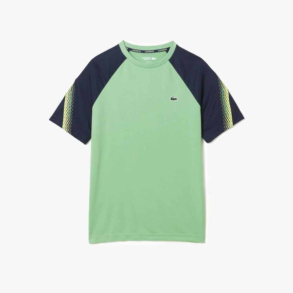 Lacoste SPORT Regular Fit Logo Stripe T-Shirt Green / Navy Blue | ECK-398746