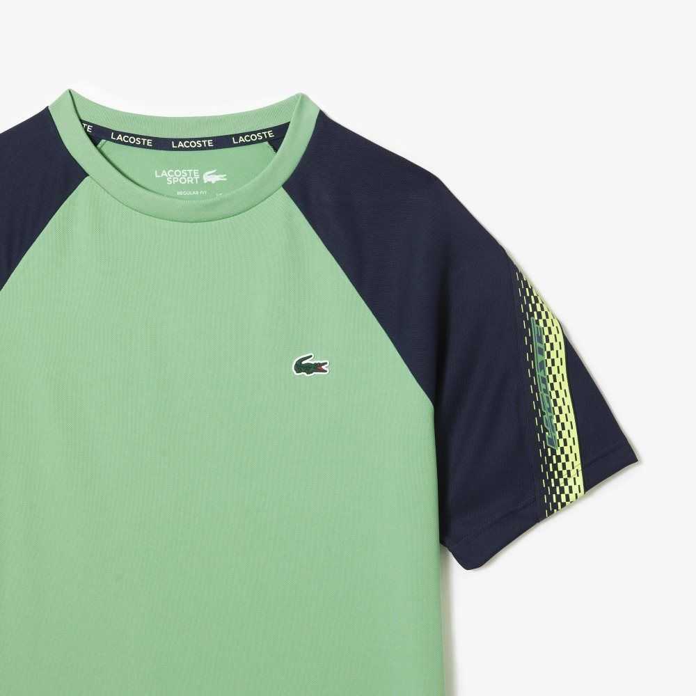 Lacoste SPORT Regular Fit Logo Stripe T-Shirt Green / Navy Blue | ECK-398746