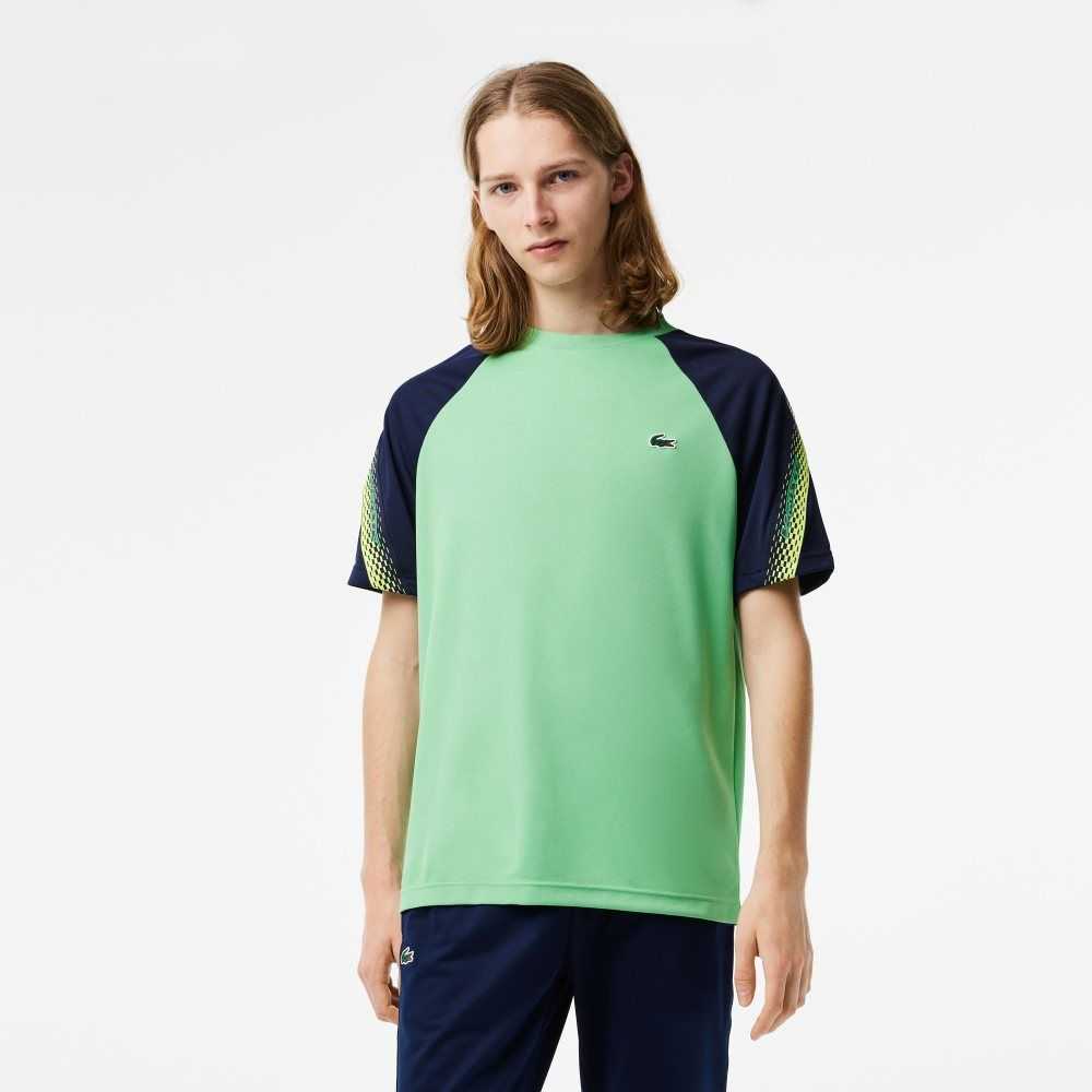 Lacoste SPORT Regular Fit Logo Stripe T-Shirt Green / Navy Blue | ECK-398746