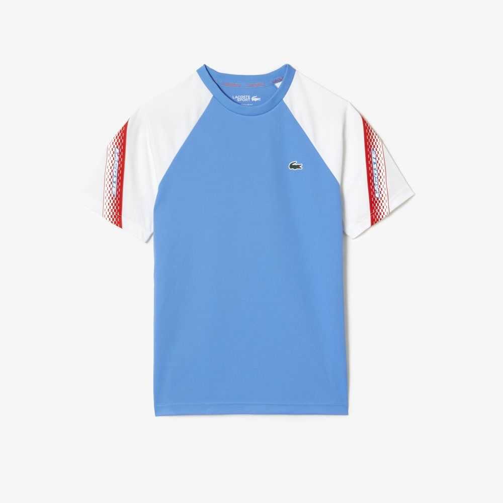 Lacoste SPORT Regular Fit Logo Stripe T-Shirt Blue / White | VOF-315467