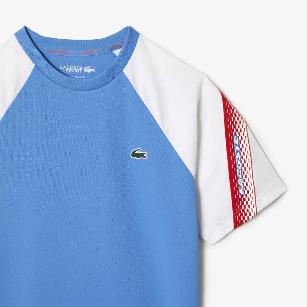 Lacoste SPORT Regular Fit Logo Stripe T-Shirt Blue / White | VOF-315467