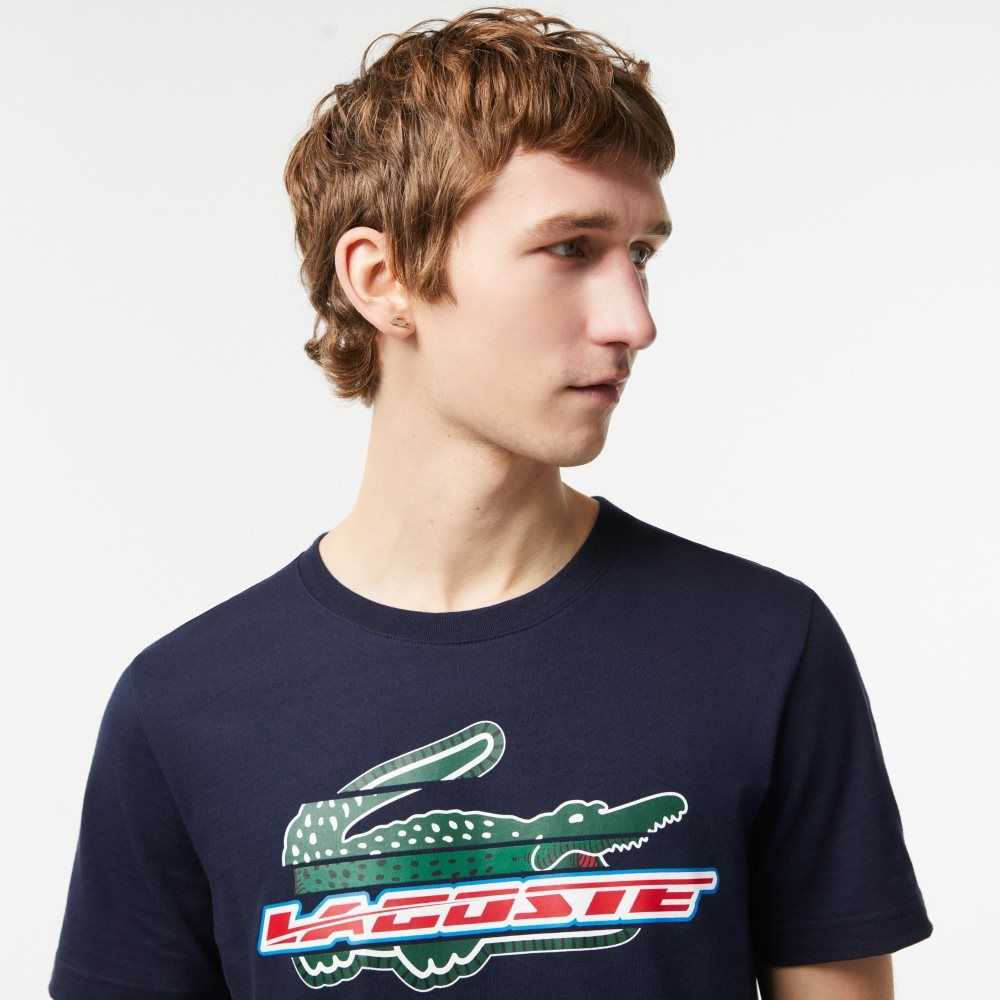 Lacoste SPORT Regular Fit Organic Cotton T-Shirt Navy Blue | PCN-083496