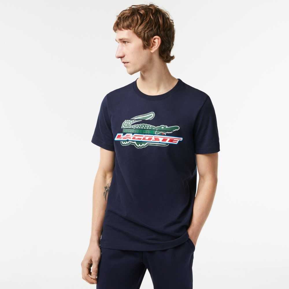 Lacoste SPORT Regular Fit Organic Cotton T-Shirt Navy Blue | PCN-083496