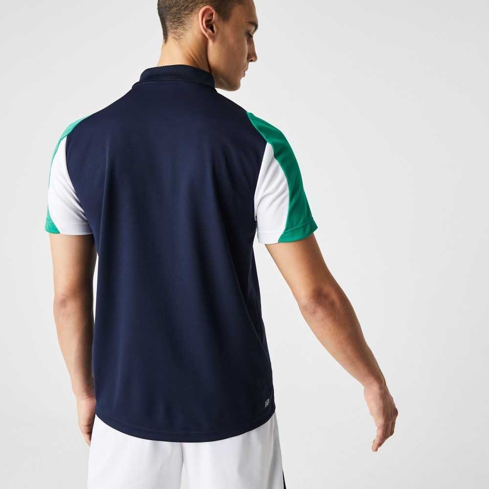 Lacoste SPORT Regular Fit Run-Resistant Pique Tennis Polo Navy Blue / Green / White | MNK-821954