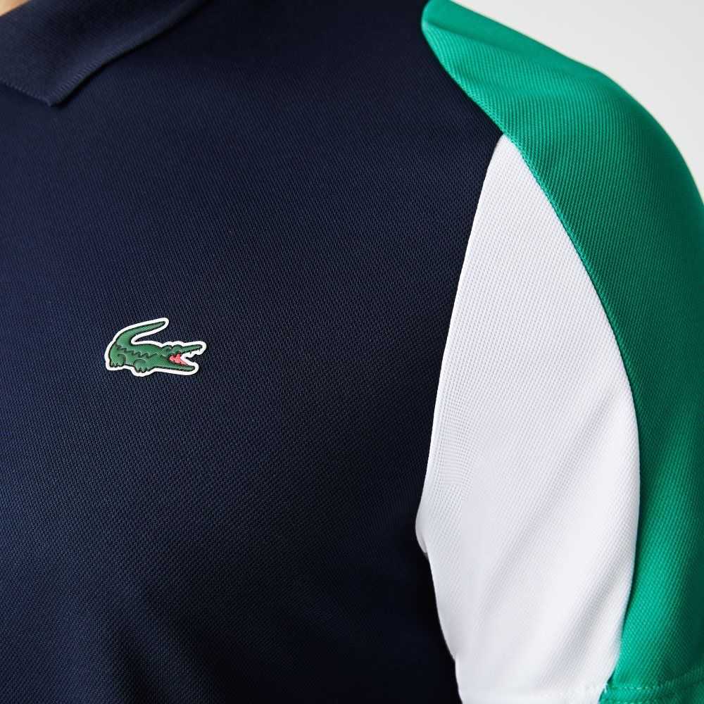 Lacoste SPORT Regular Fit Run-Resistant Pique Tennis Polo Navy Blue / Green / White | MNK-821954