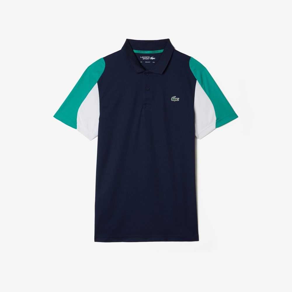 Lacoste SPORT Regular Fit Run-Resistant Pique Tennis Polo Navy Blue / Green / White | MNK-821954