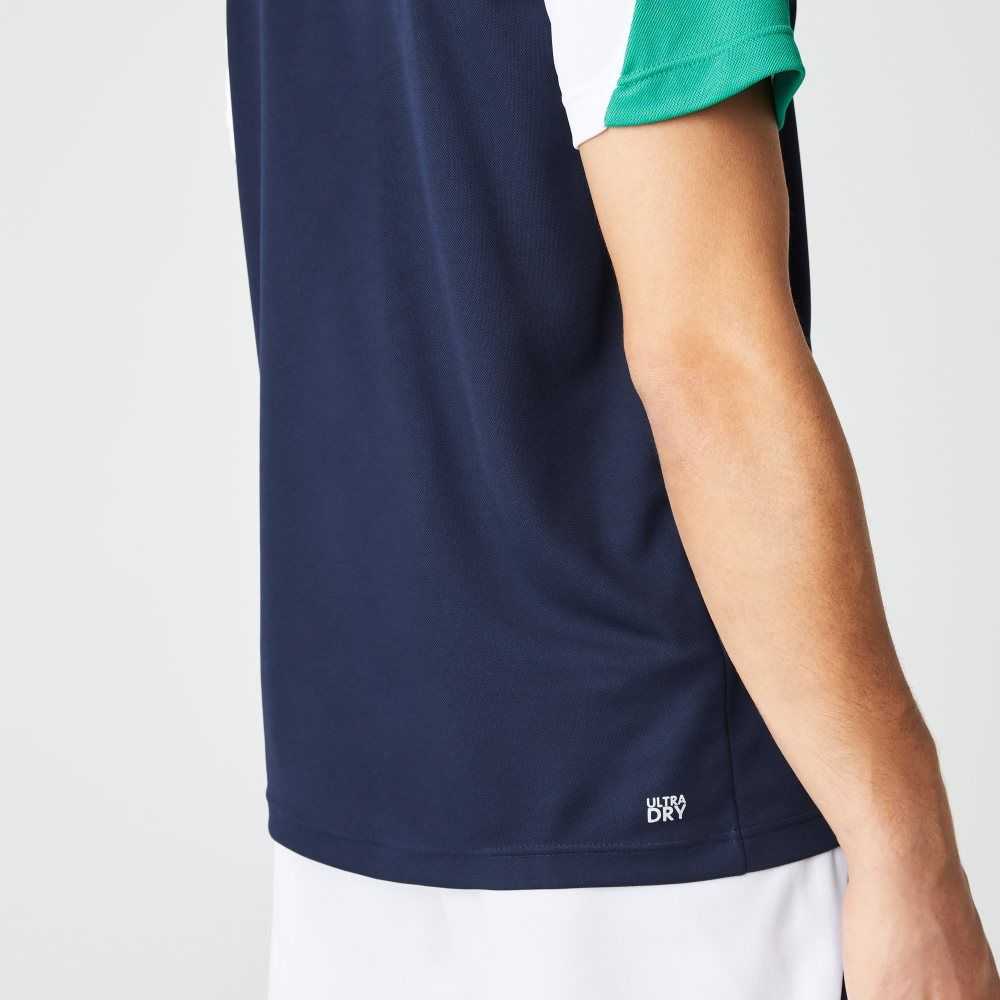 Lacoste SPORT Regular Fit Run-Resistant Pique Tennis Polo Navy Blue / Green / White | MNK-821954