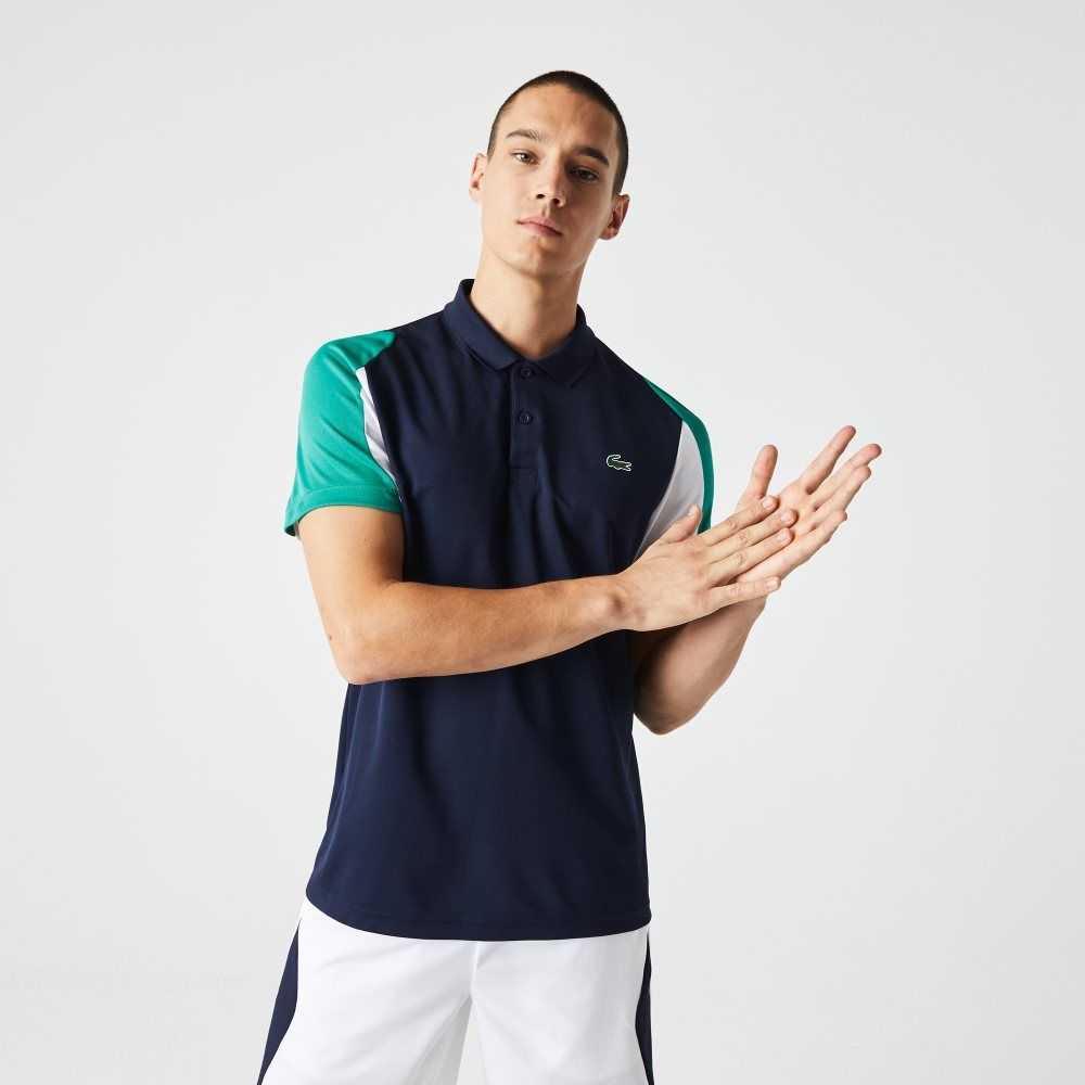 Lacoste SPORT Regular Fit Run-Resistant Pique Tennis Polo Navy Blue / Green / White | MNK-821954