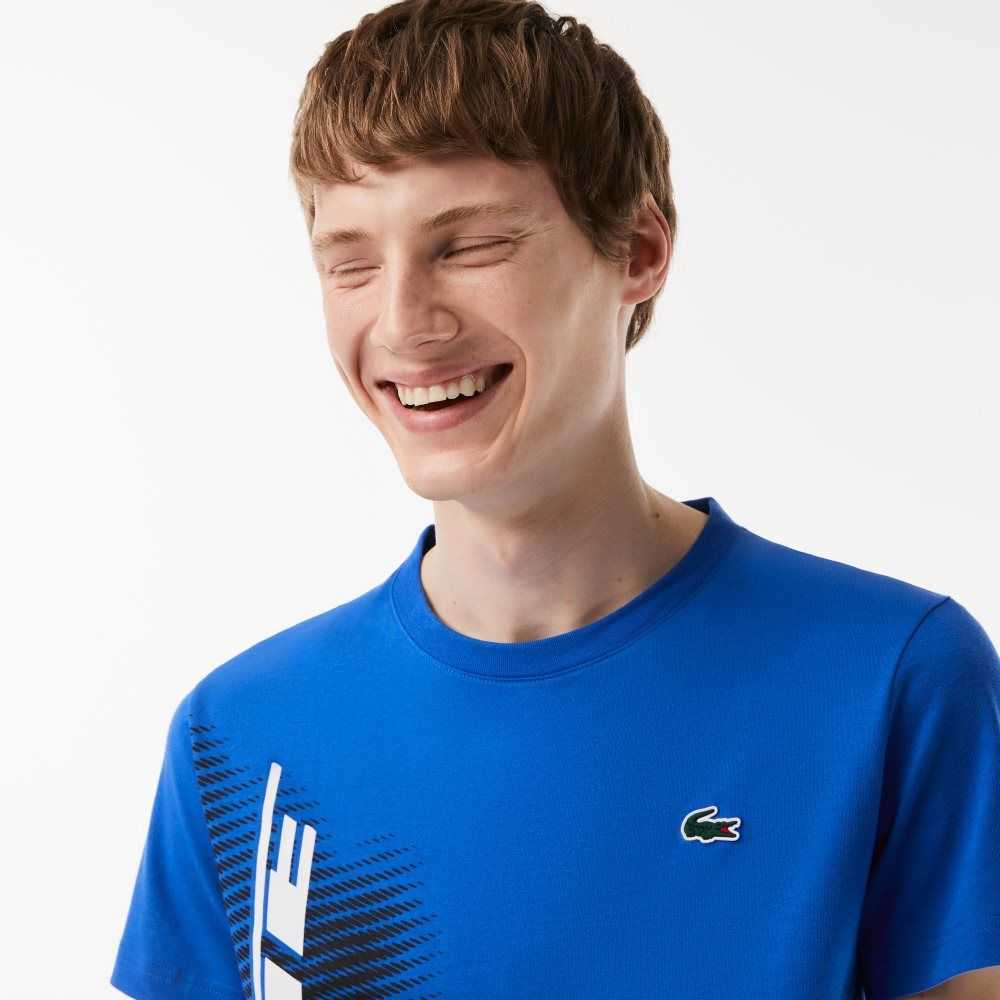 Lacoste SPORT Regular Fit T-Shirt with Contrast Branding Blue | EPZ-047519