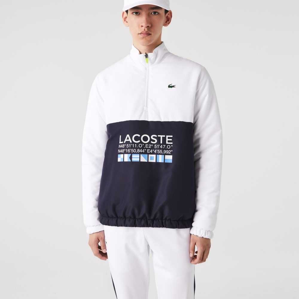 Lacoste SPORT Reversible Water-Repellent Tennis Jacket White / Navy Blue / White / Navy Blue | FTZ-943081